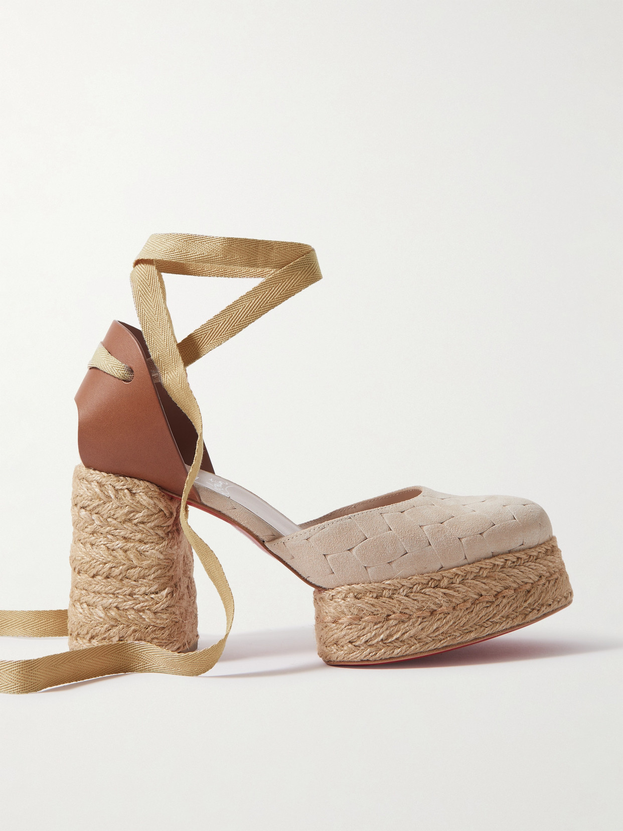 Shop Christian Louboutin Brigissima 70 Suede And Leather Platform Espadrilles In Cream