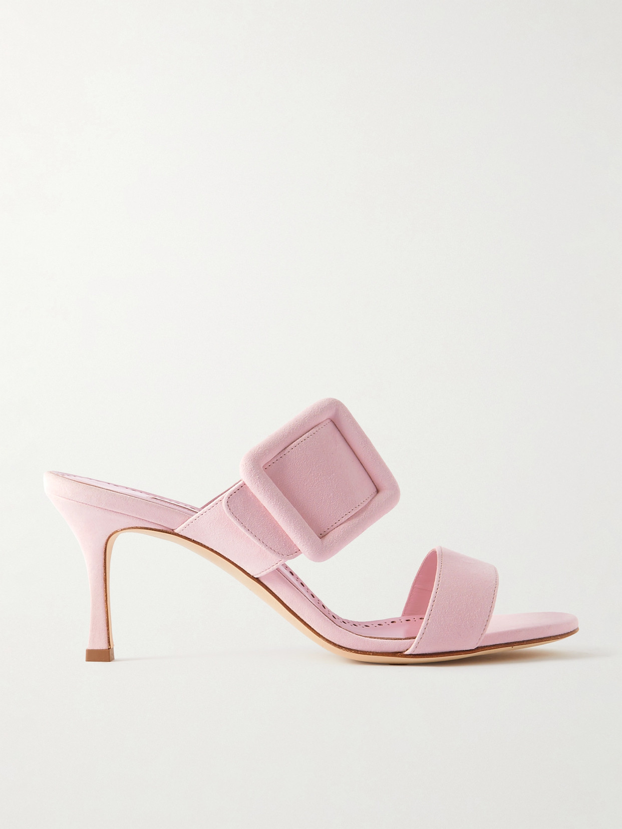 Manolo Blahnik Gable 70 Buckled Suede Mules In Pink