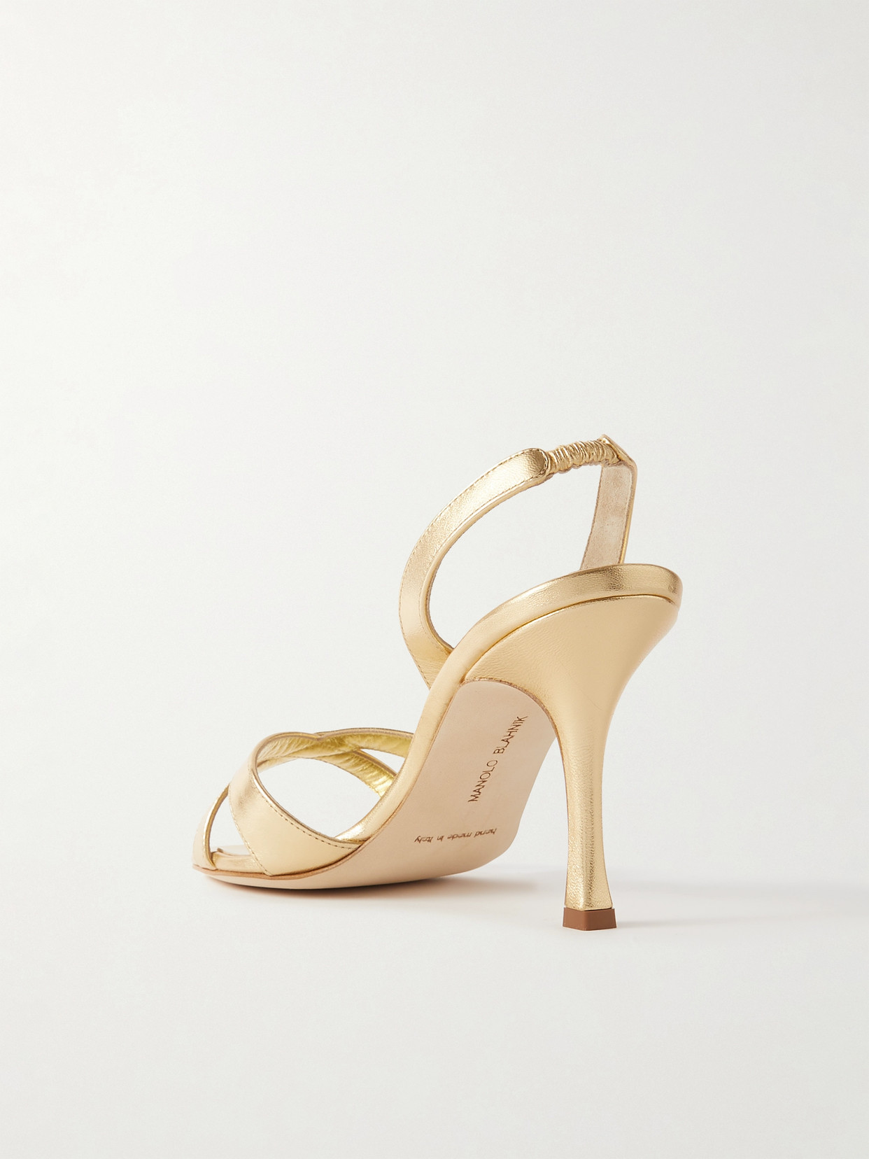 Manolo Blahnik Callasli 90 Metallic Leather Slingback Sandals In Gold