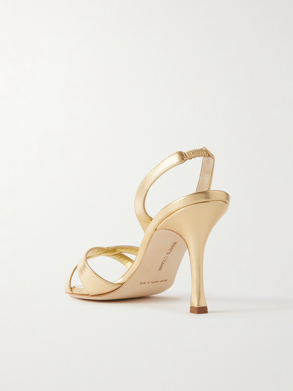 Shop Manolo Blahnik Callasli 90 Metallic Leather Slingback Sandals In Gold