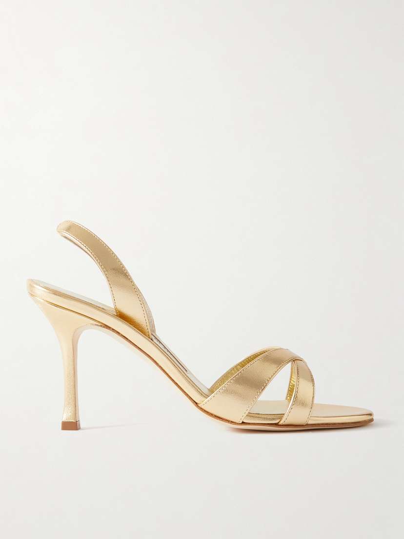Manolo Blahnik Callasli 90 Metallic Leather Slingback Sandals