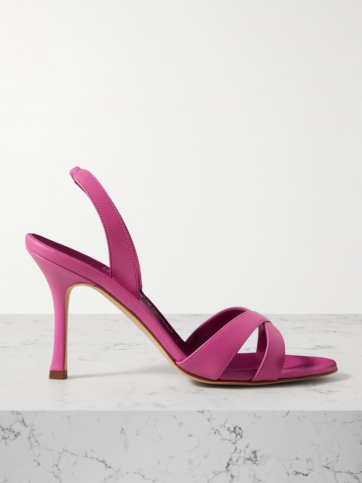 Manolo Blahnik Callasli 90 Leather Slingback Sandals In Pink