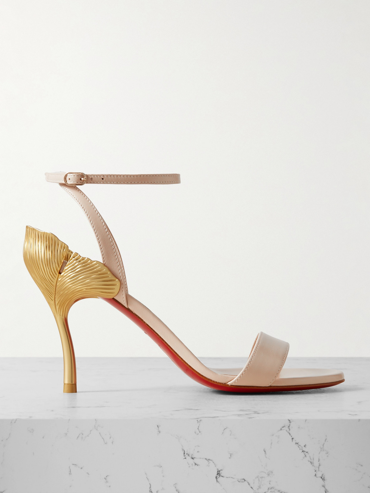 Christian Louboutin - Ginko Girl 85 Leather And Gold-tone Pumps - Cream