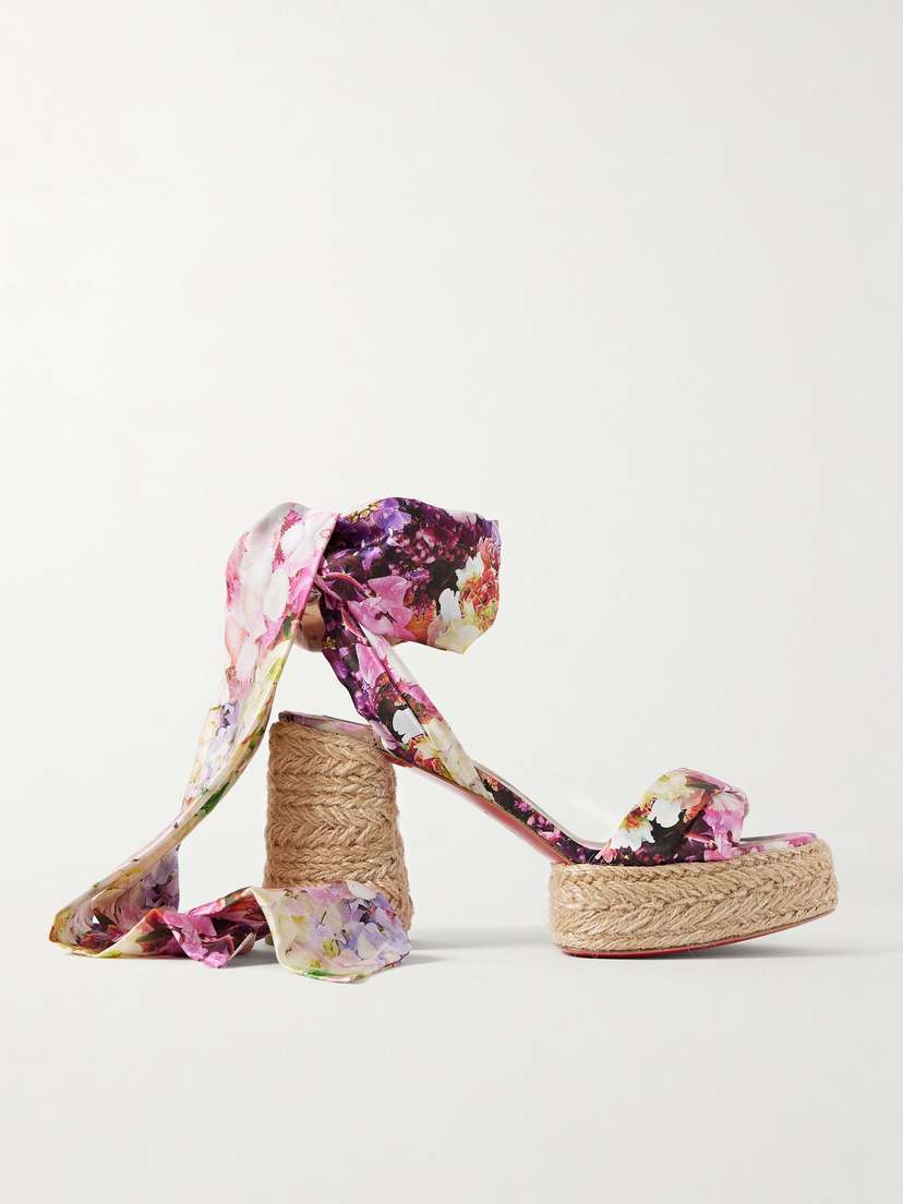 Christian Louboutin Mariza Du Desert 95 Floral-print Satin Espadrille Platform Sandals