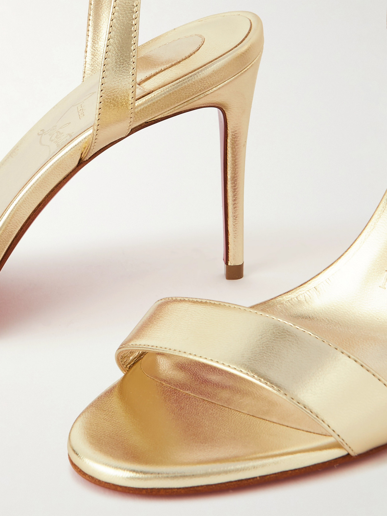 Shop Christian Louboutin Loubigirl 85 Metallic Leather Sandals In Gold