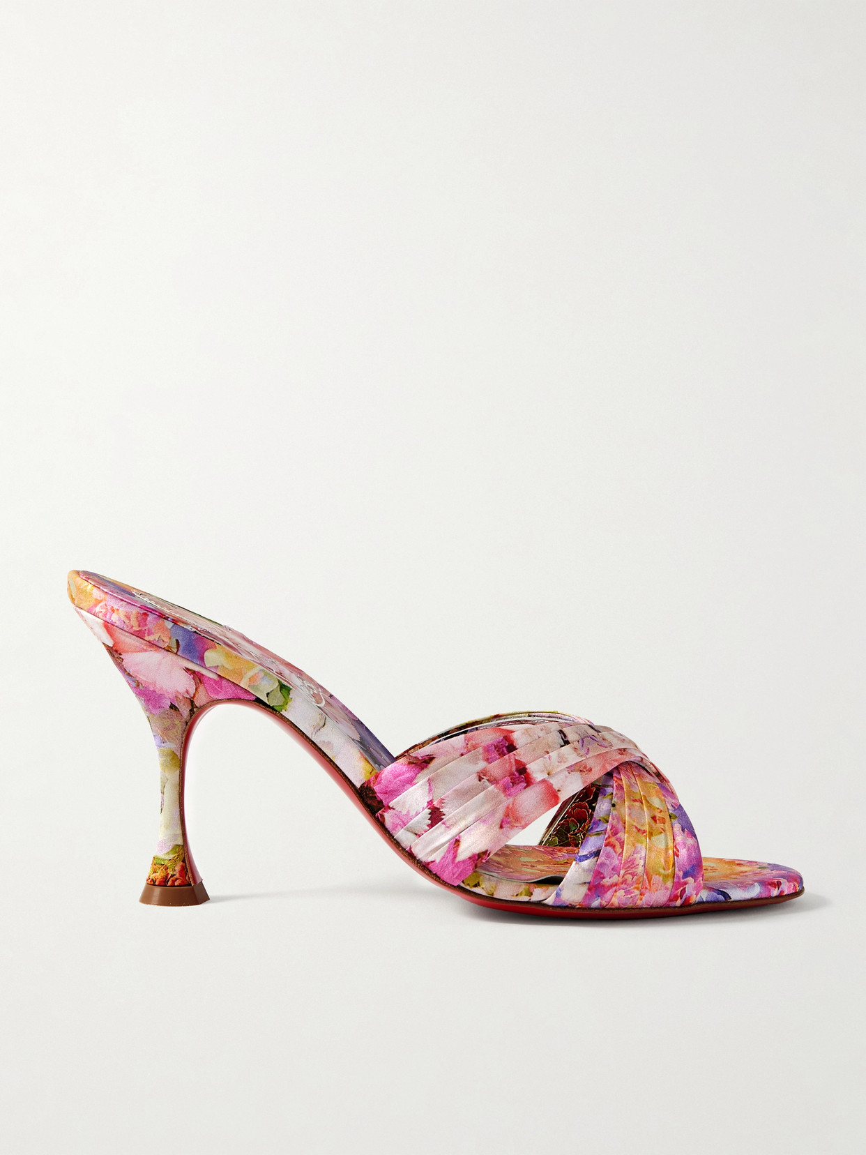 Shop Christian Louboutin Nicol Is Back 85 Floral-print Satin Mules In Purple