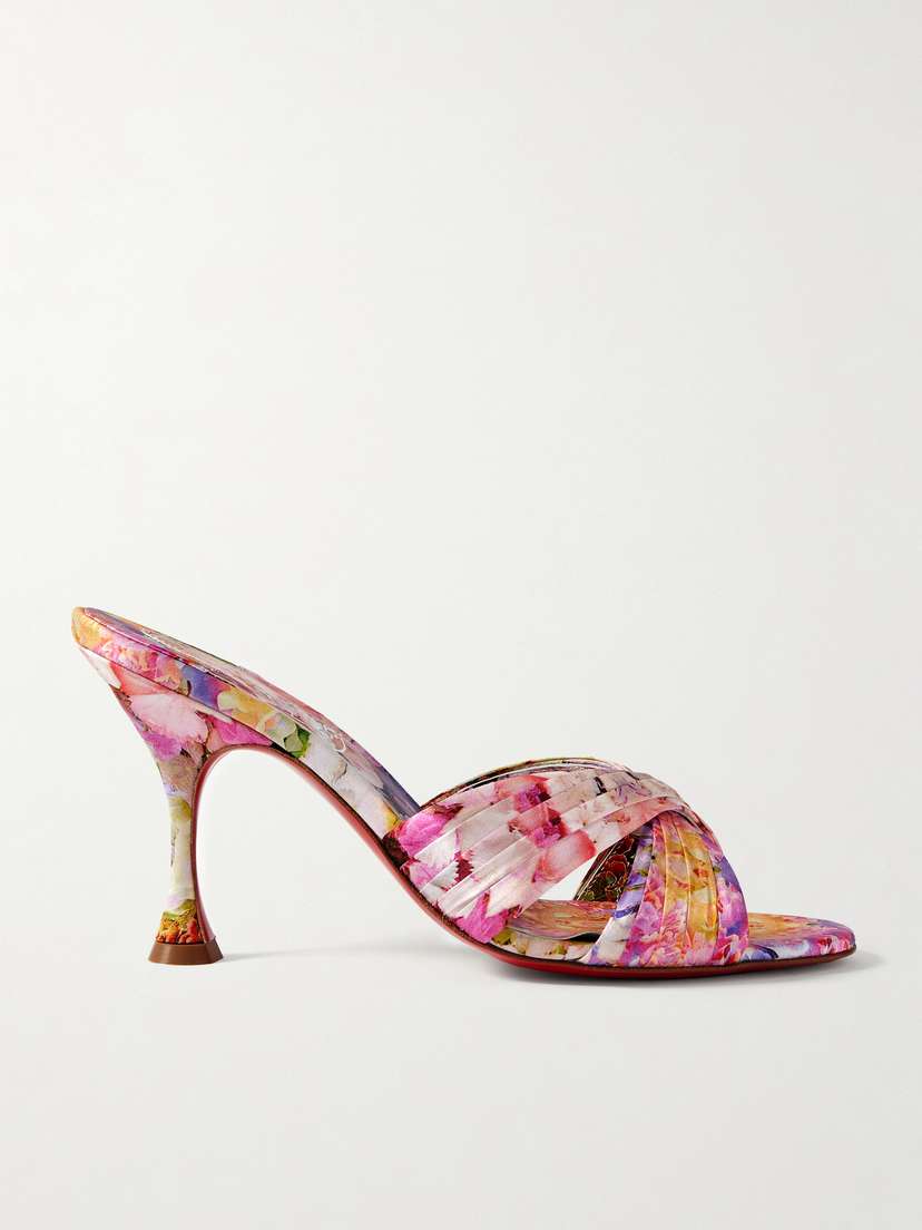 Christian Louboutin Nicol Is Back 85 Floral-print Satin Mules