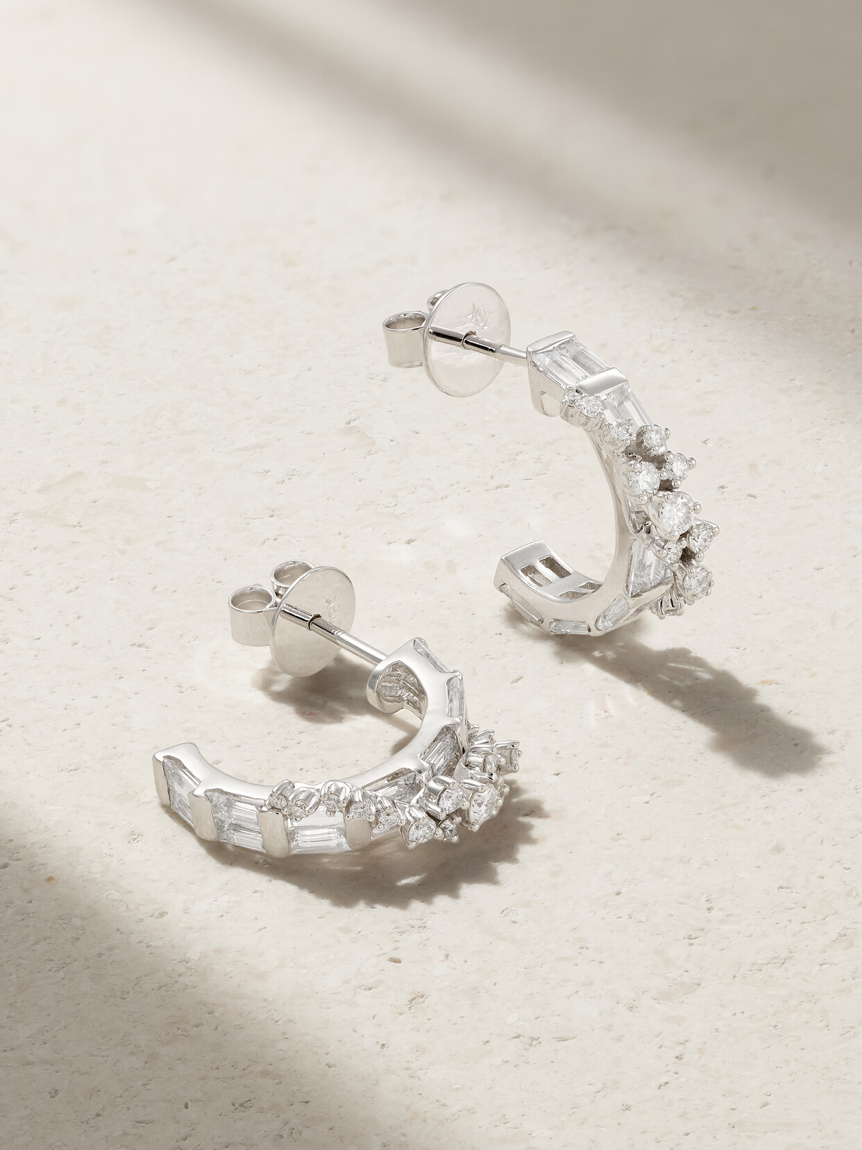 Ananya Scatter 18-karat White Gold, Diamond And Sapphire Hoop Earrings