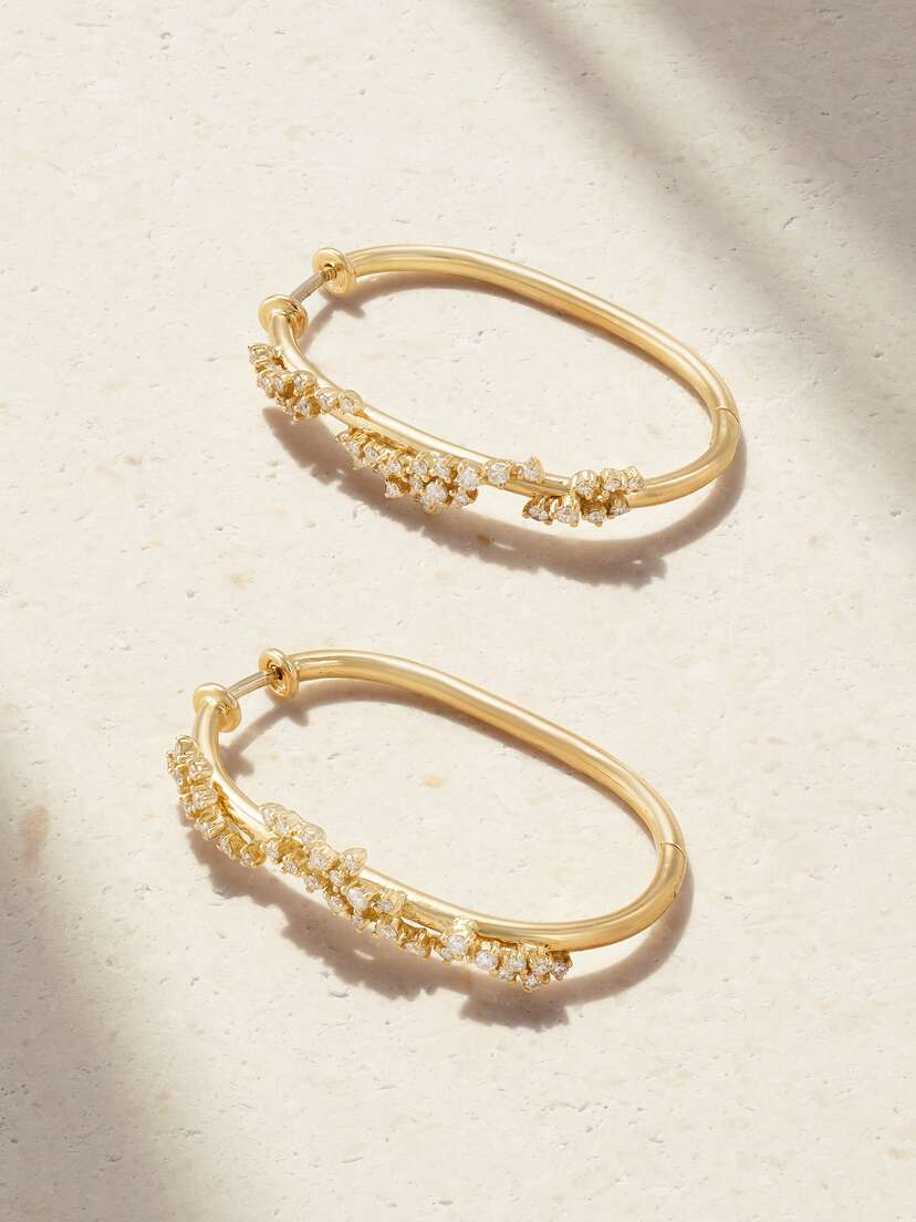 Ananya Scatter Midi 18-karat Gold Diamond Hoop Earrings