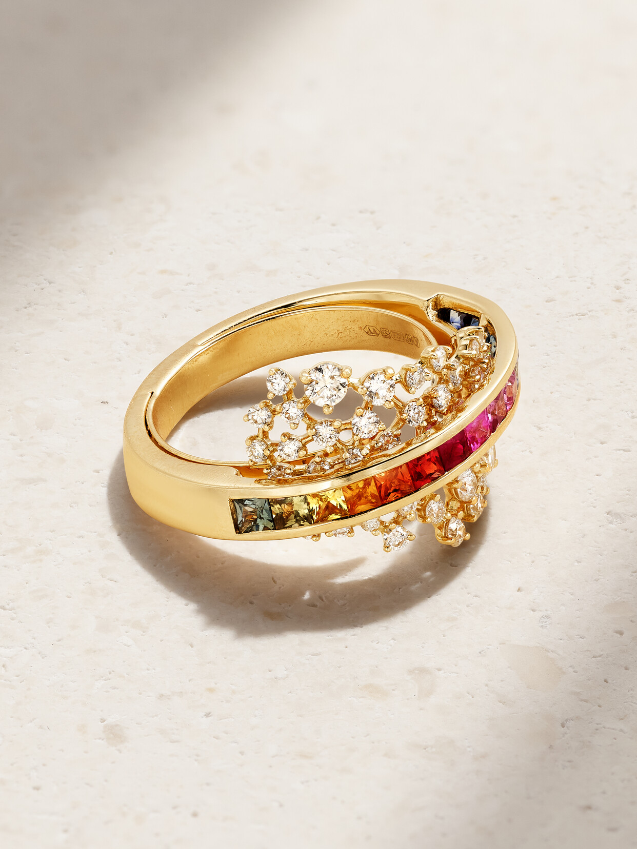 Ananya Scatter Rainbow Energy 18-karat Gold, Diamond And Sapphire Ring In Multi