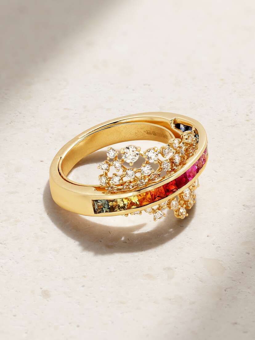 Ananya Scatter Rainbow Energy 18-karat Gold, Diamond And Sapphire Ring