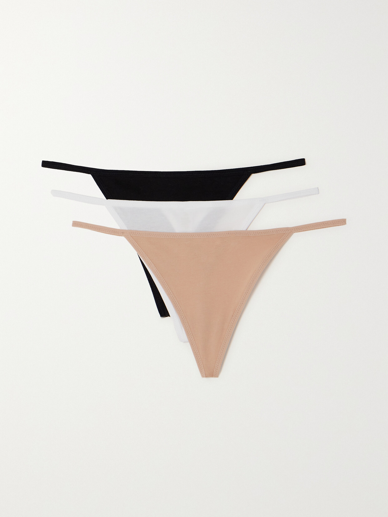 Shop Skin + Net Sustain Gisella Set Of Three Stretch Organic Pima Cotton-jersey Thongs In Multi