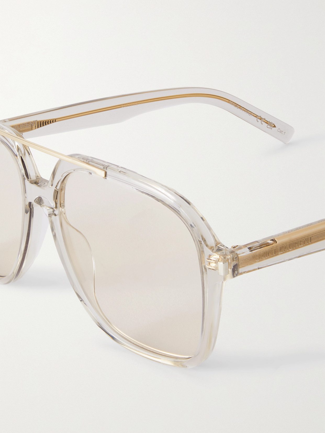 Shop Saint Laurent Aviator-style Acetate Sunglasses In Neutrals