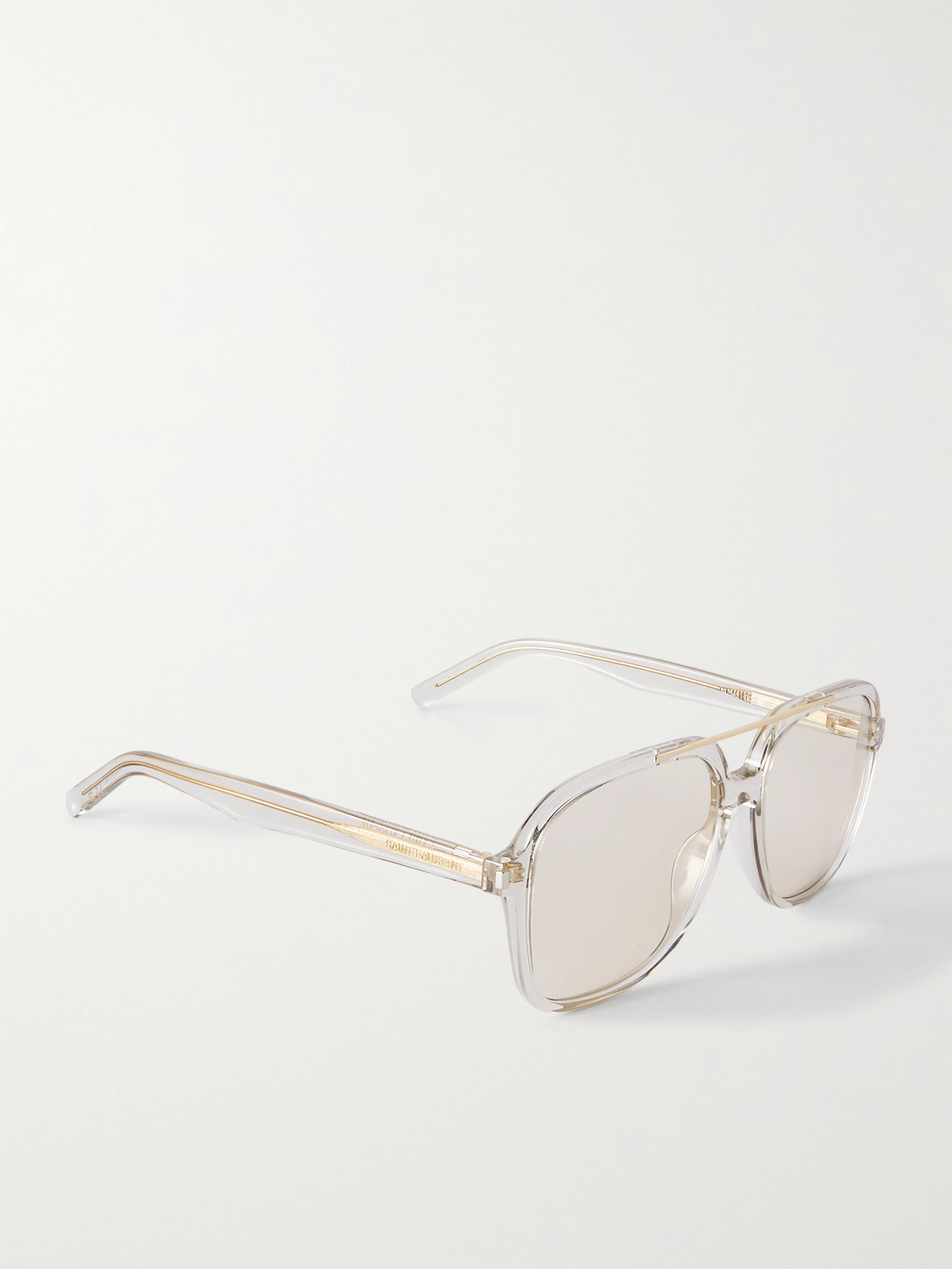 Shop Saint Laurent Aviator-style Acetate Sunglasses In Neutrals