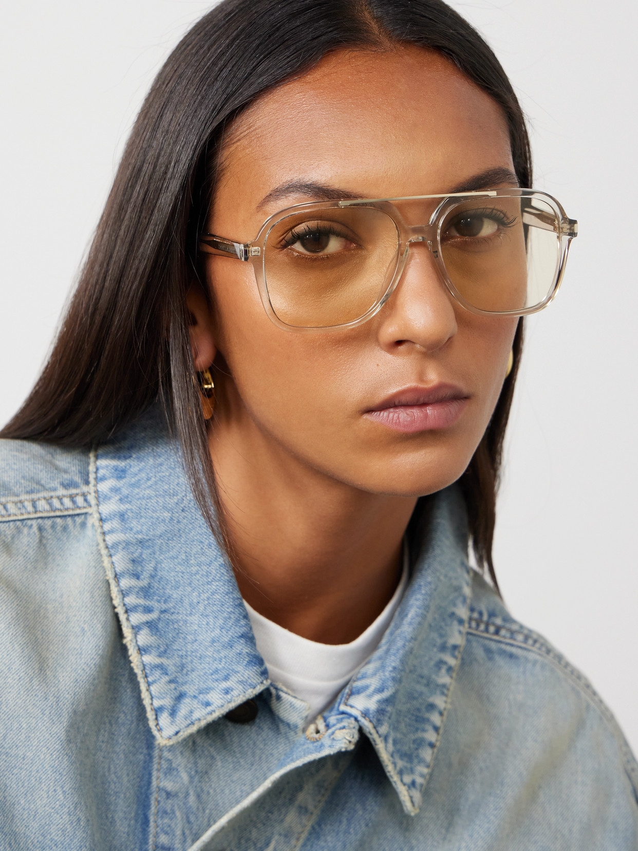 Saint Laurent Aviator-style Acetate Sunglasses In Neutrals