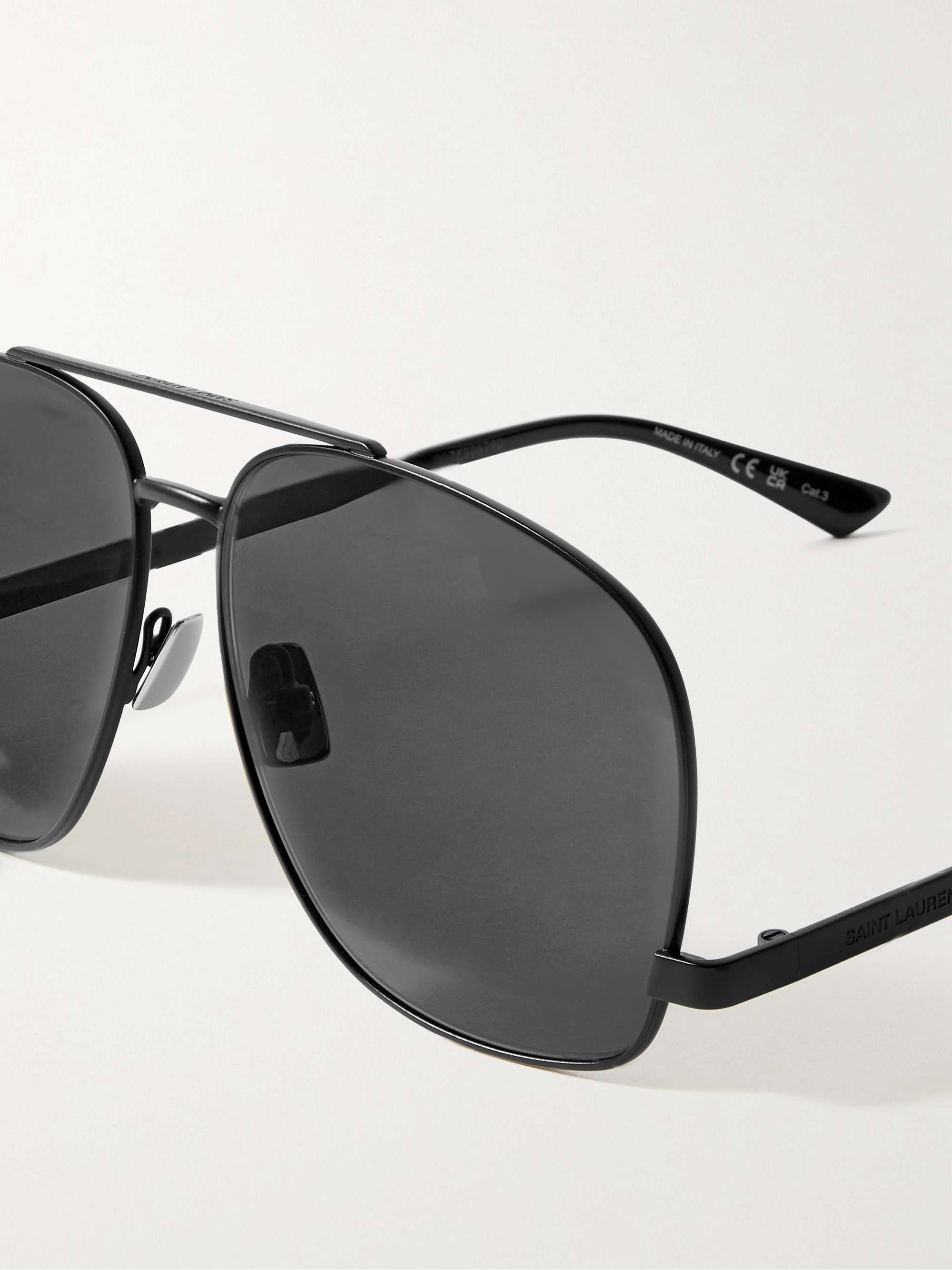 SAINT LAURENT EYEWEAR Leon aviator-style silver-tone sunglasses