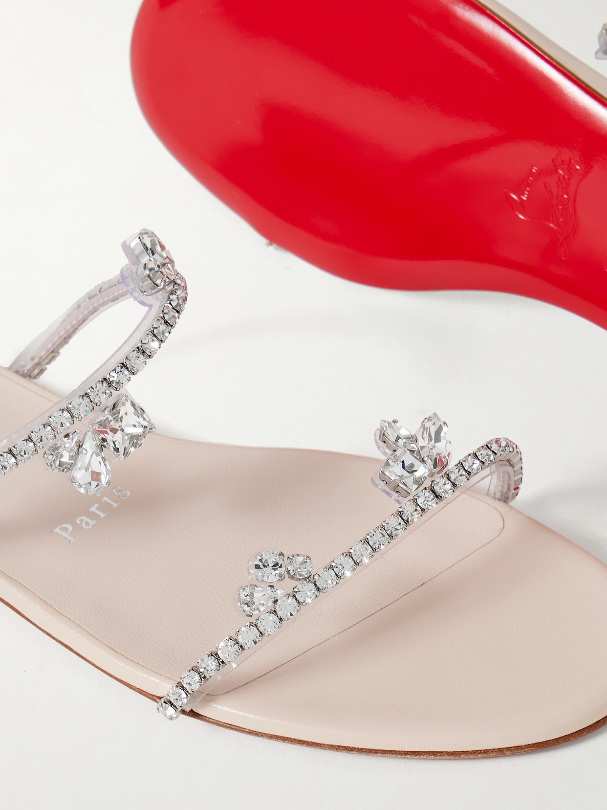 Shop Christian Louboutin Just Queenie Crystal-embellished Pvc Sandals In Silver