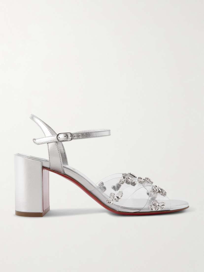 Christian Louboutin Queenie 70 Crystal-embellished Pvc And Metallic Leather Sandals
