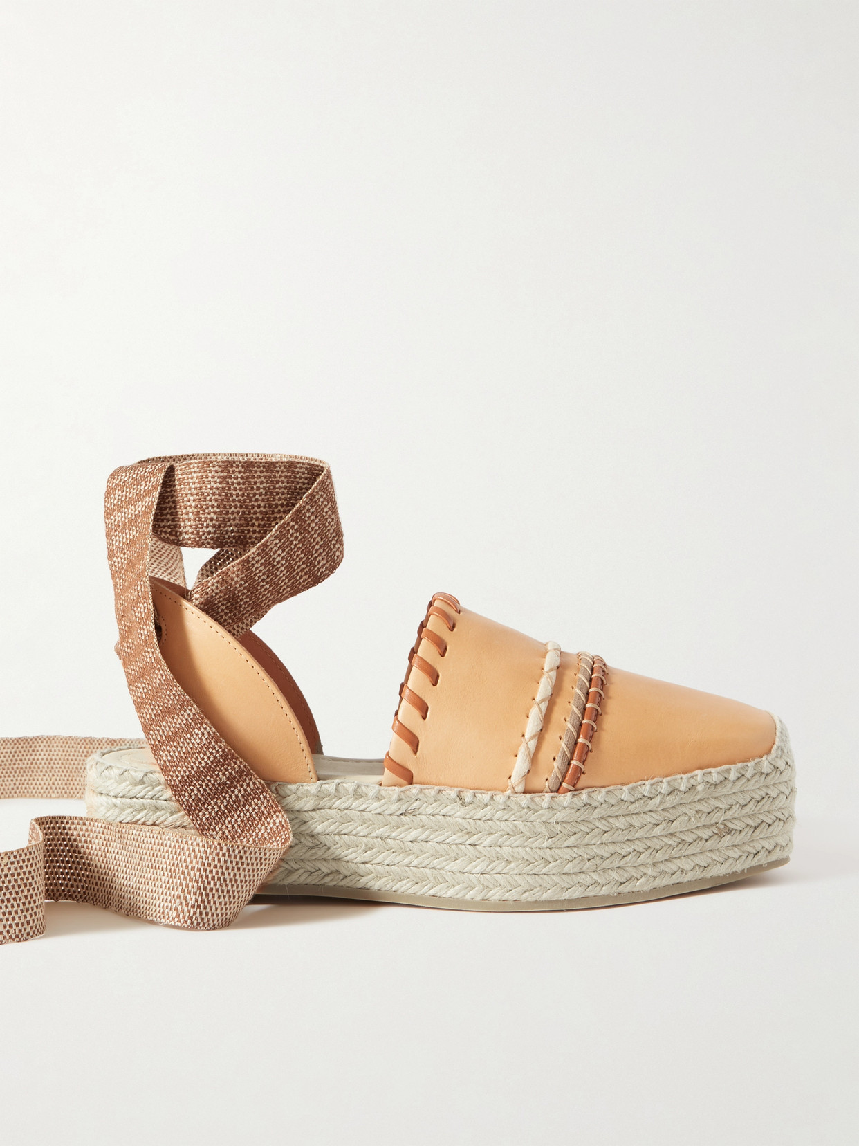 Ulla Johnson - Whipstitched Leather And Canvas Platform Espadrilles - Neutrals