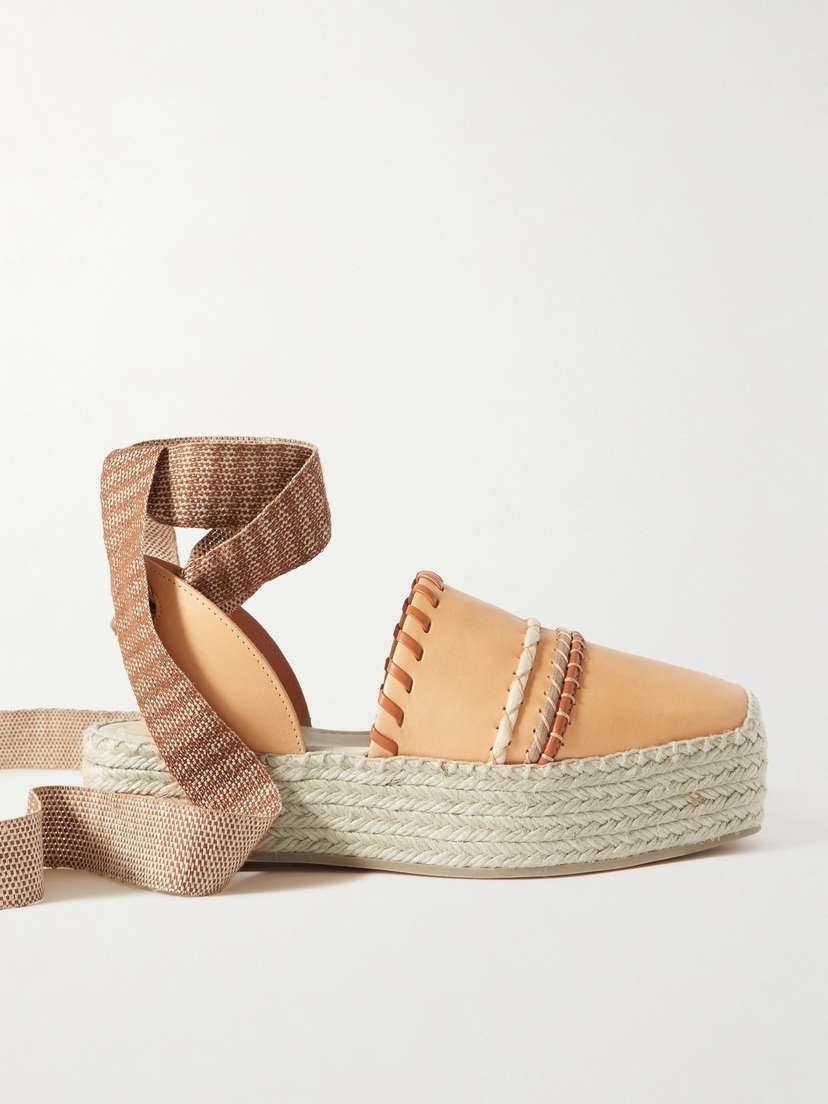 Ulla Johnson Whipstitched Leather And Canvas Platform Espadrilles
