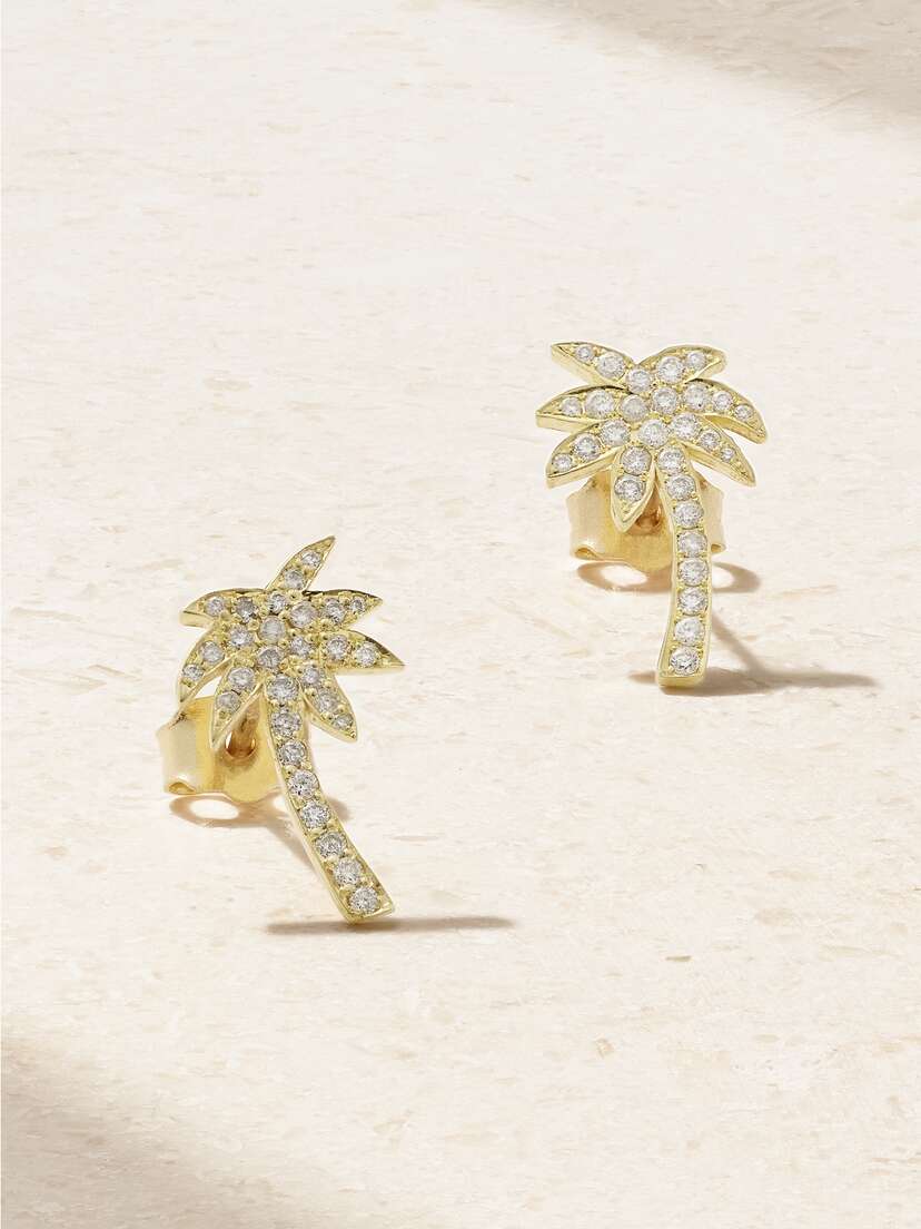 Jennifer Meyer Mini Palm Tree 18-karat Gold Diamonds Earrings