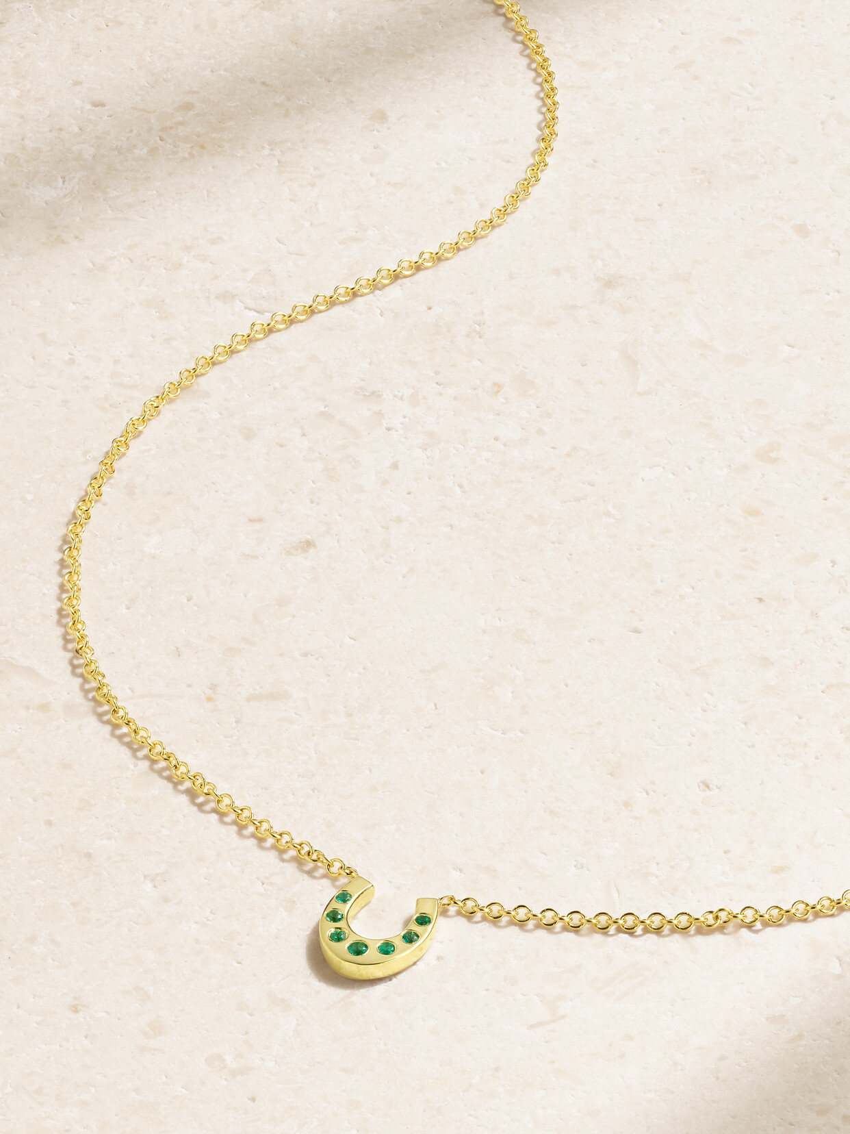 Jennifer Meyer Mini Horseshoe 18-karat Gold Emerald Necklace