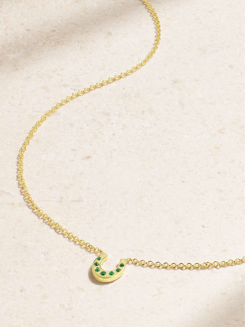 Jennifer Meyer Mini Horseshoe 18-karat Gold Emerald Necklace