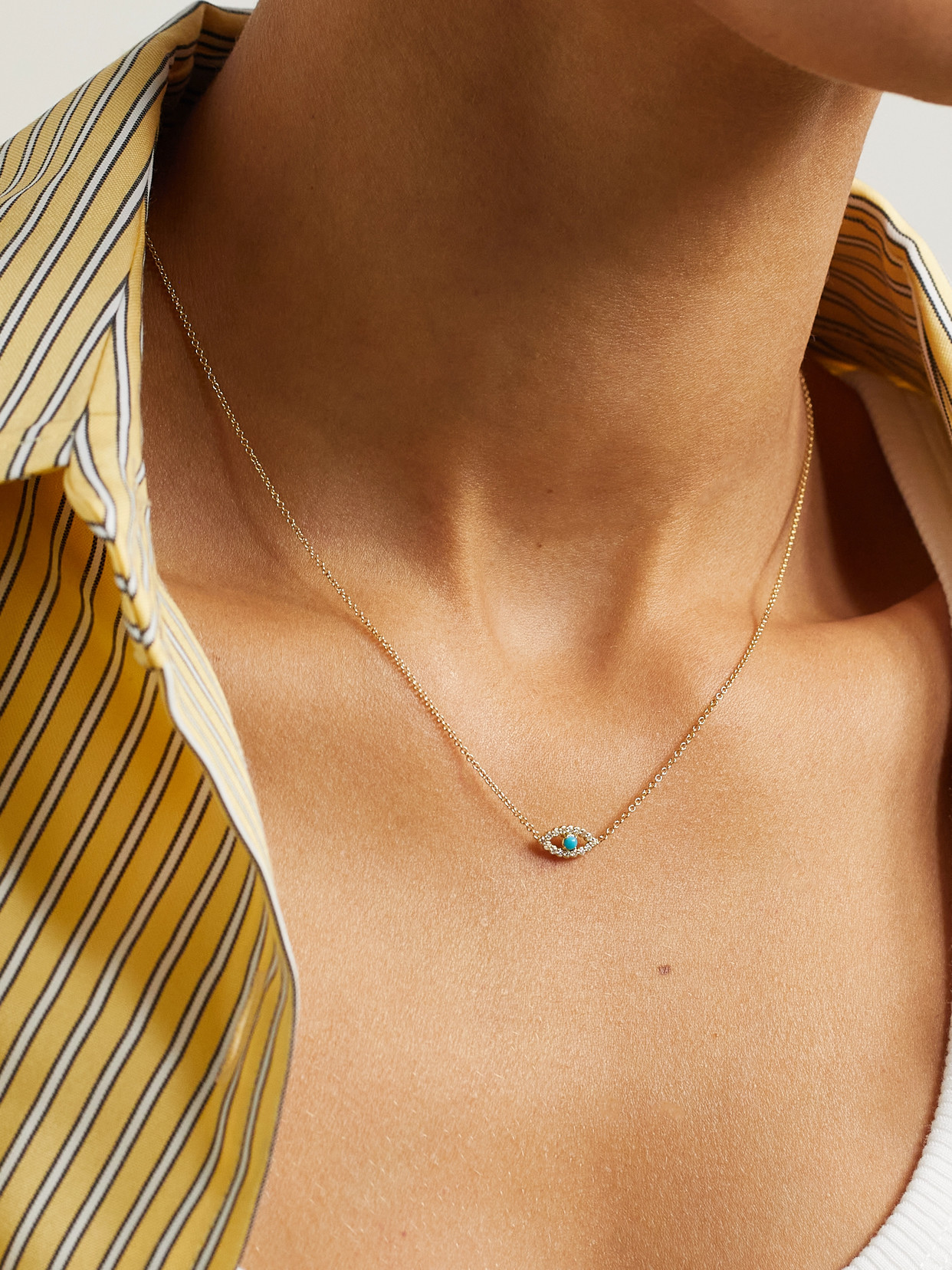 Jennifer Meyer Evil Eye Mini 18-karat Gold Diamond And Turquoise Necklace In Gold