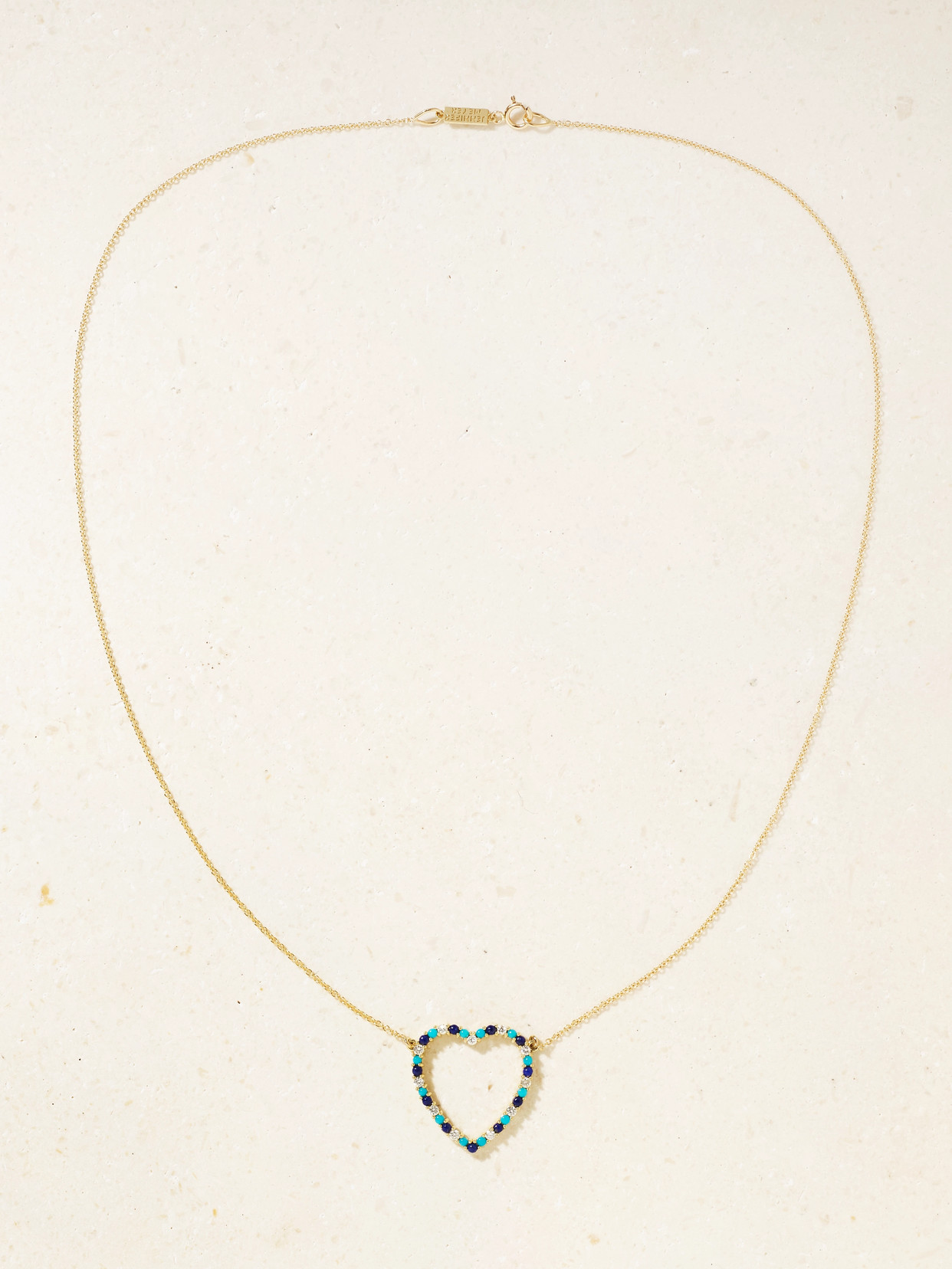 Jennifer Meyer Open Heart 18-karat Gold Diamond, Turquoise And Lapis Lazuli Necklace In Gold