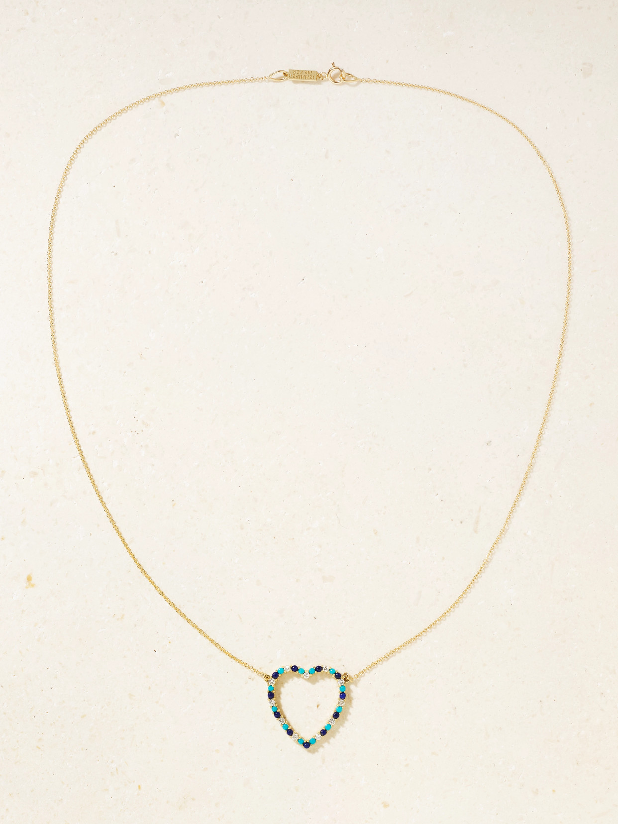 Shop Jennifer Meyer Open Heart 18-karat Gold Diamond, Turquoise And Lapis Lazuli Necklace