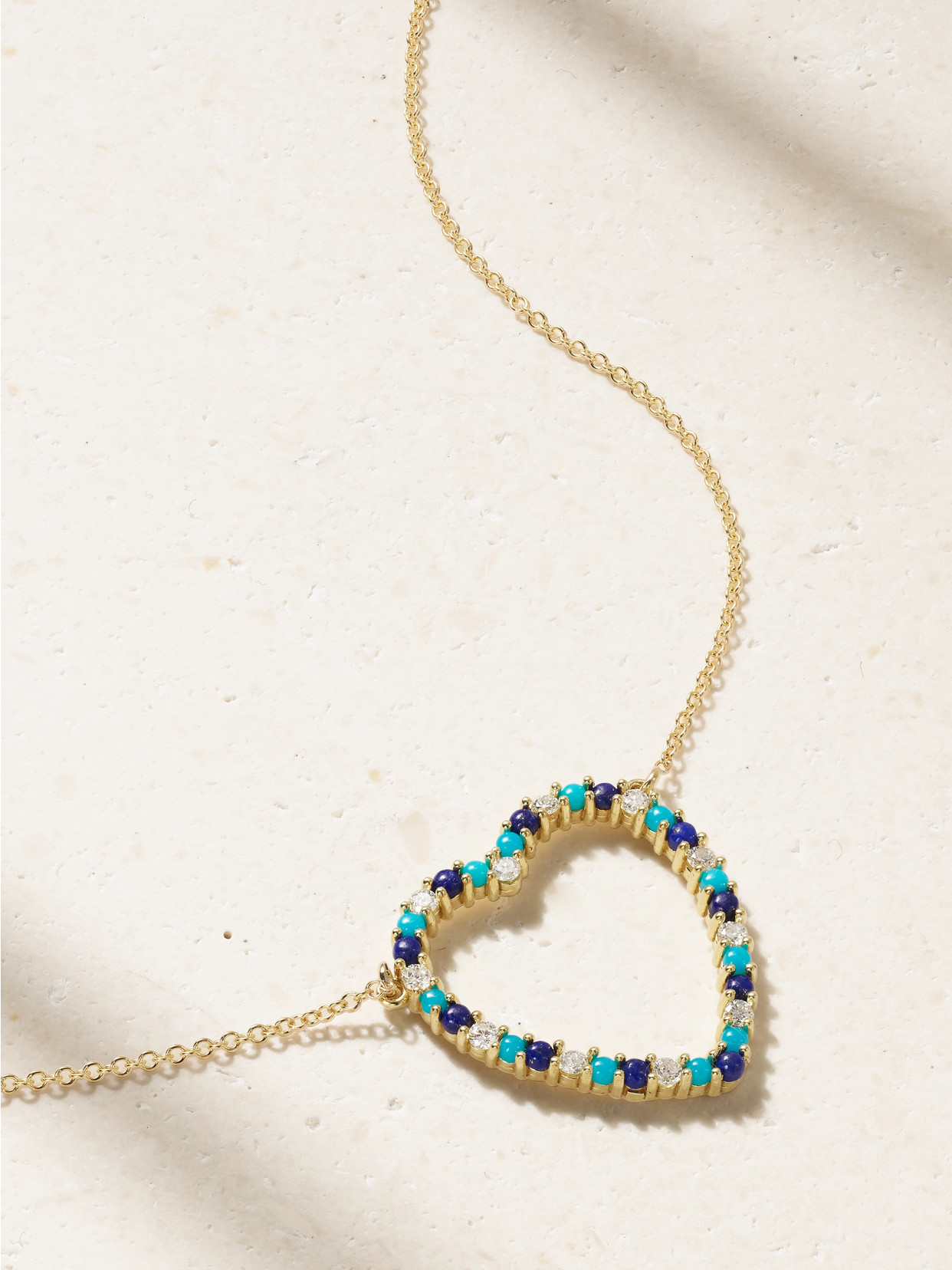 Jennifer Meyer - Open Heart 18-karat Gold Diamond, Turquoise And Lapis Lazuli Necklace - One size