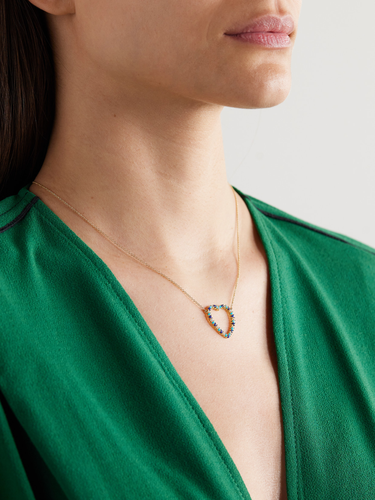 Jennifer Meyer Open Heart 18-karat Gold Diamond, Turquoise And Lapis Lazuli Necklace In Gold