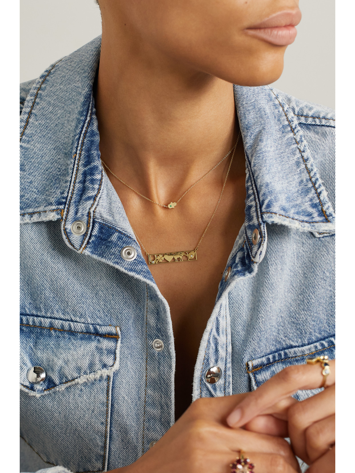 Jennifer Meyer Mini Hamsa 18-karat Gold Emerald Necklace In Gold