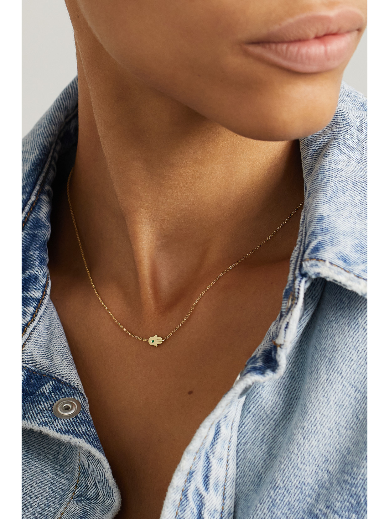 Jennifer Meyer Mini Hamsa 18-karat Gold Emerald Necklace In Gold
