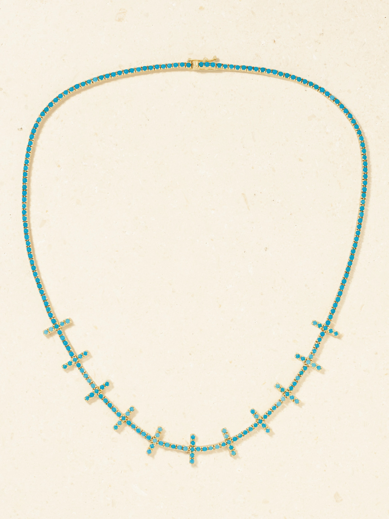 Jennifer Meyer Cross Bar 18-karat Gold Turquoise Necklace