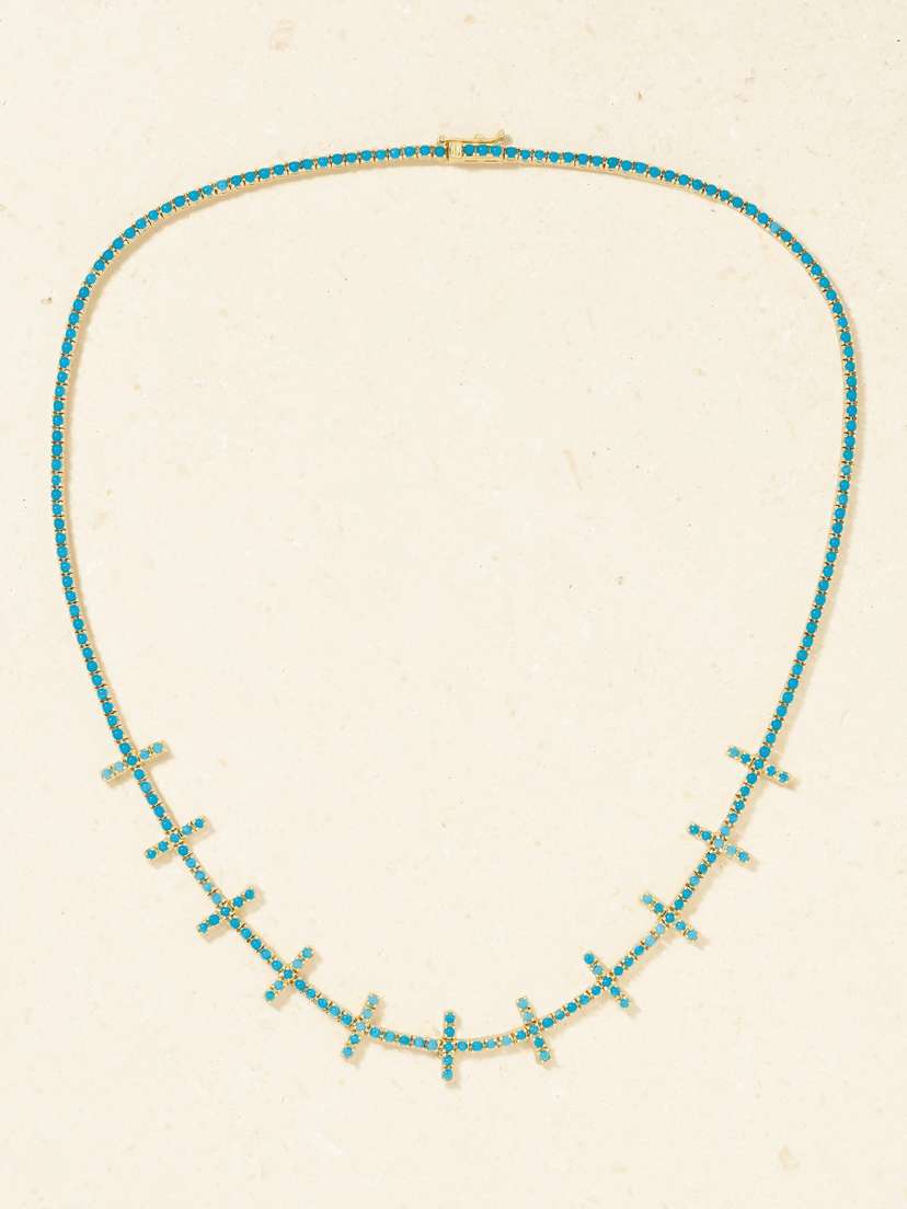 Jennifer Meyer Cross Bar 18-karat Gold Turquoise Necklace
