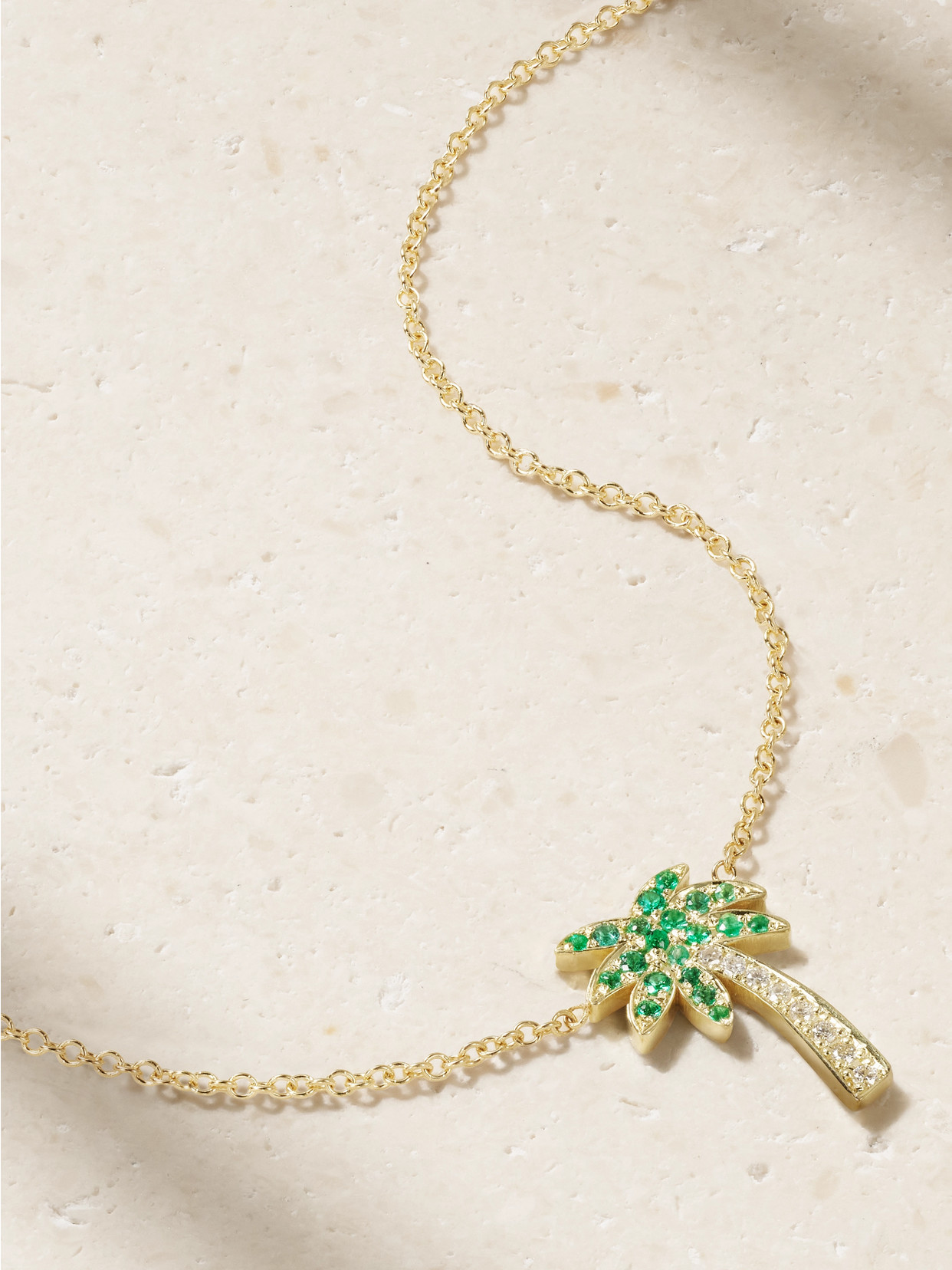 Jennifer Meyer Palm Tree 18-karat Gold, Diamond And Emerald Necklace