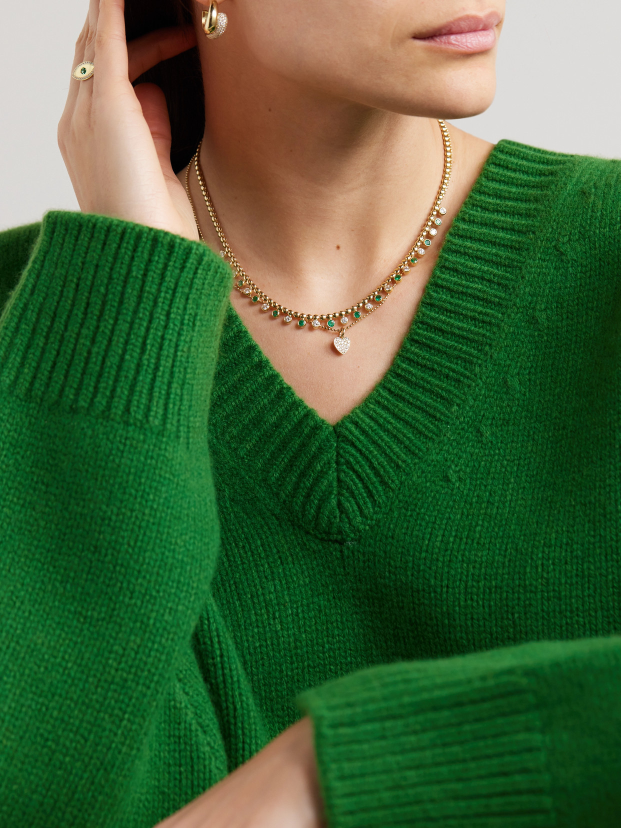 Shop Jennifer Meyer 18-karat Gold, Emerald And Diamond Necklace