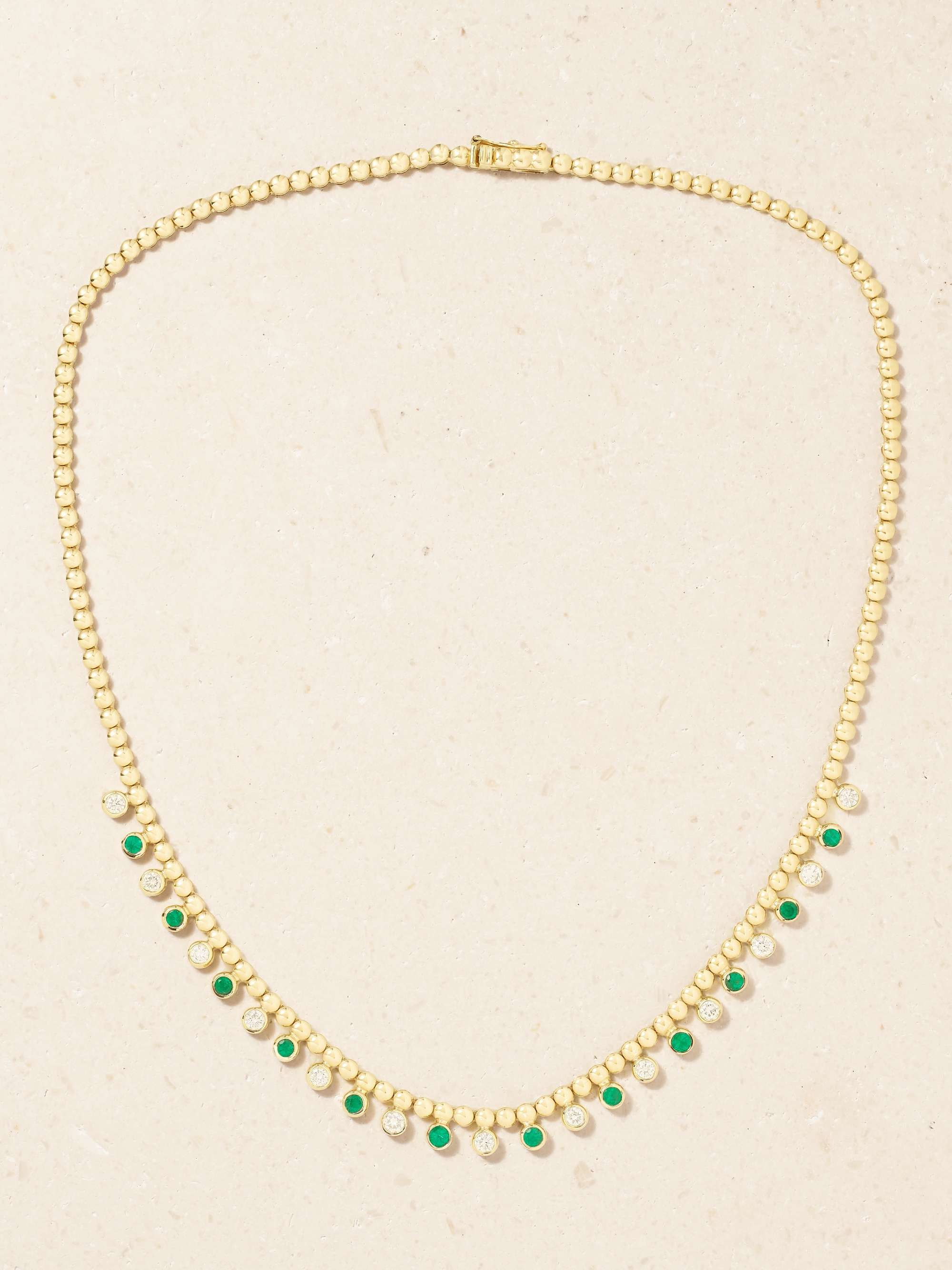 JENNIFER MEYER 18 karat gold emerald and diamond necklace NET A