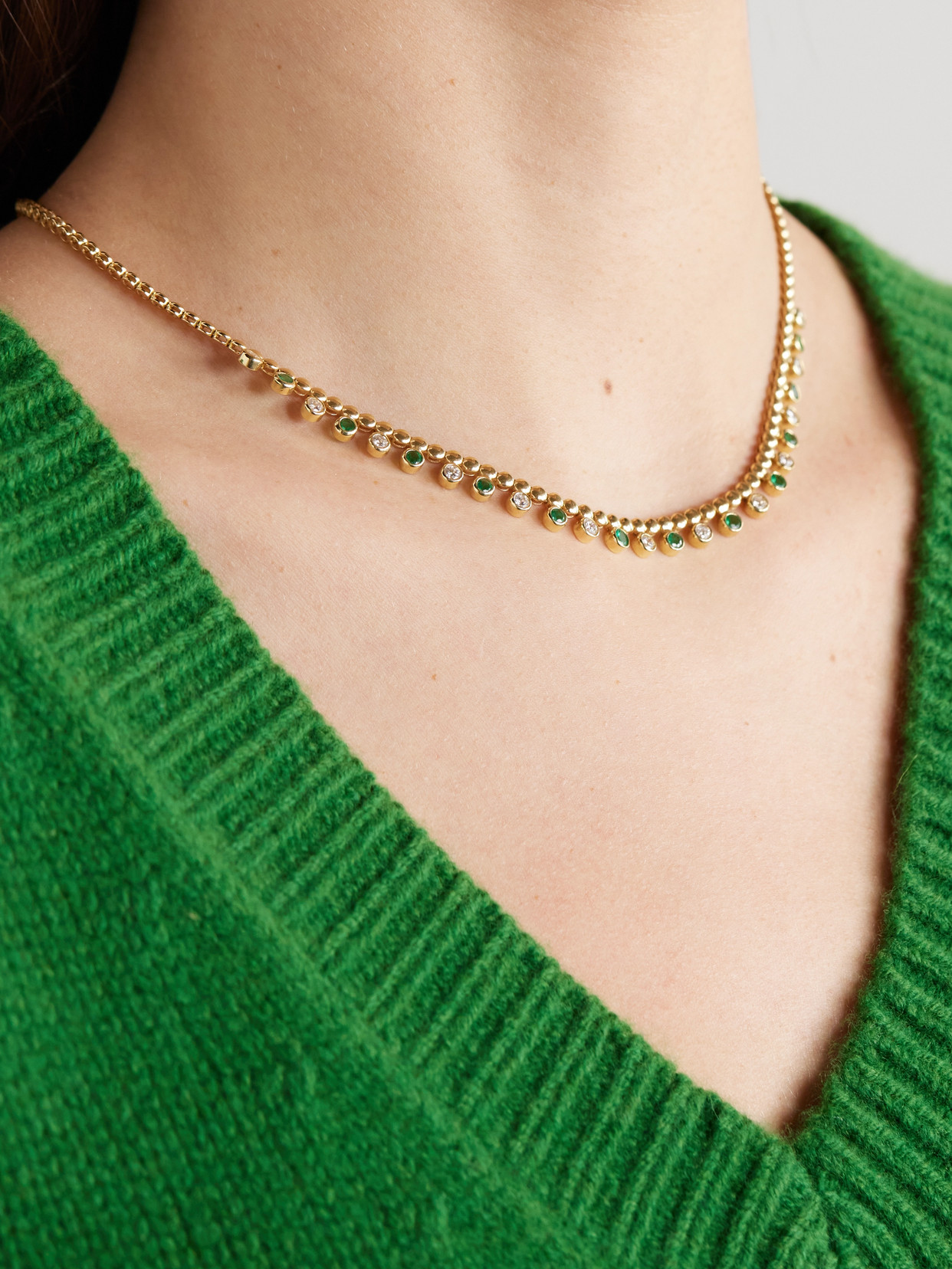 Shop Jennifer Meyer 18-karat Gold, Emerald And Diamond Necklace