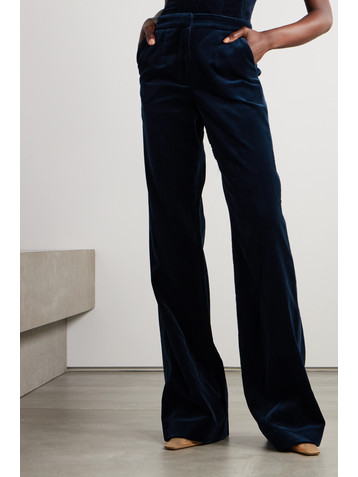 Costarellos Grosgrain-trimmed cotton-velvet straight-leg pants