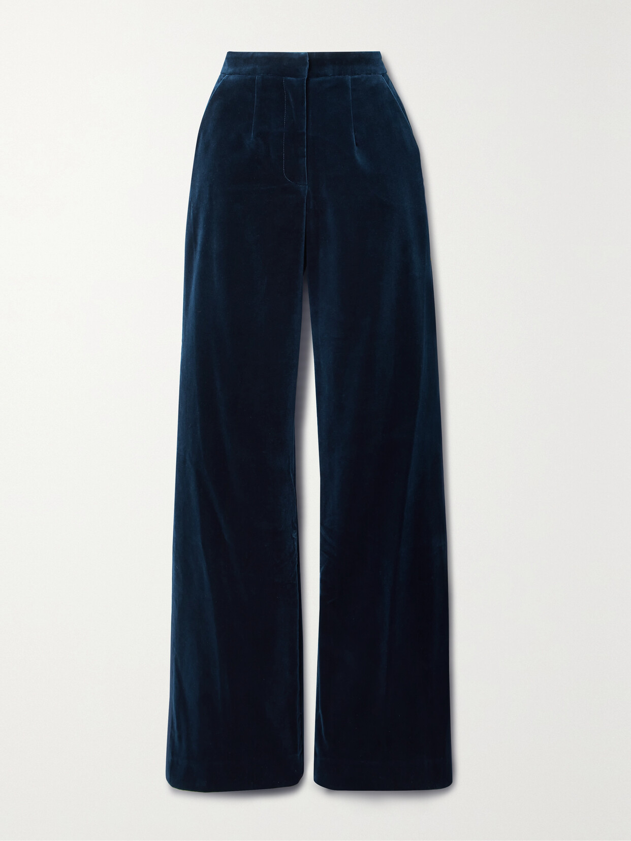 Costarellos Grosgrain-trimmed Cotton-velvet Straight-leg Pants In Blue