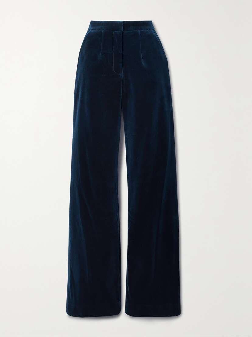 Costarellos Grosgrain-trimmed Cotton-velvet Straight-leg Pants