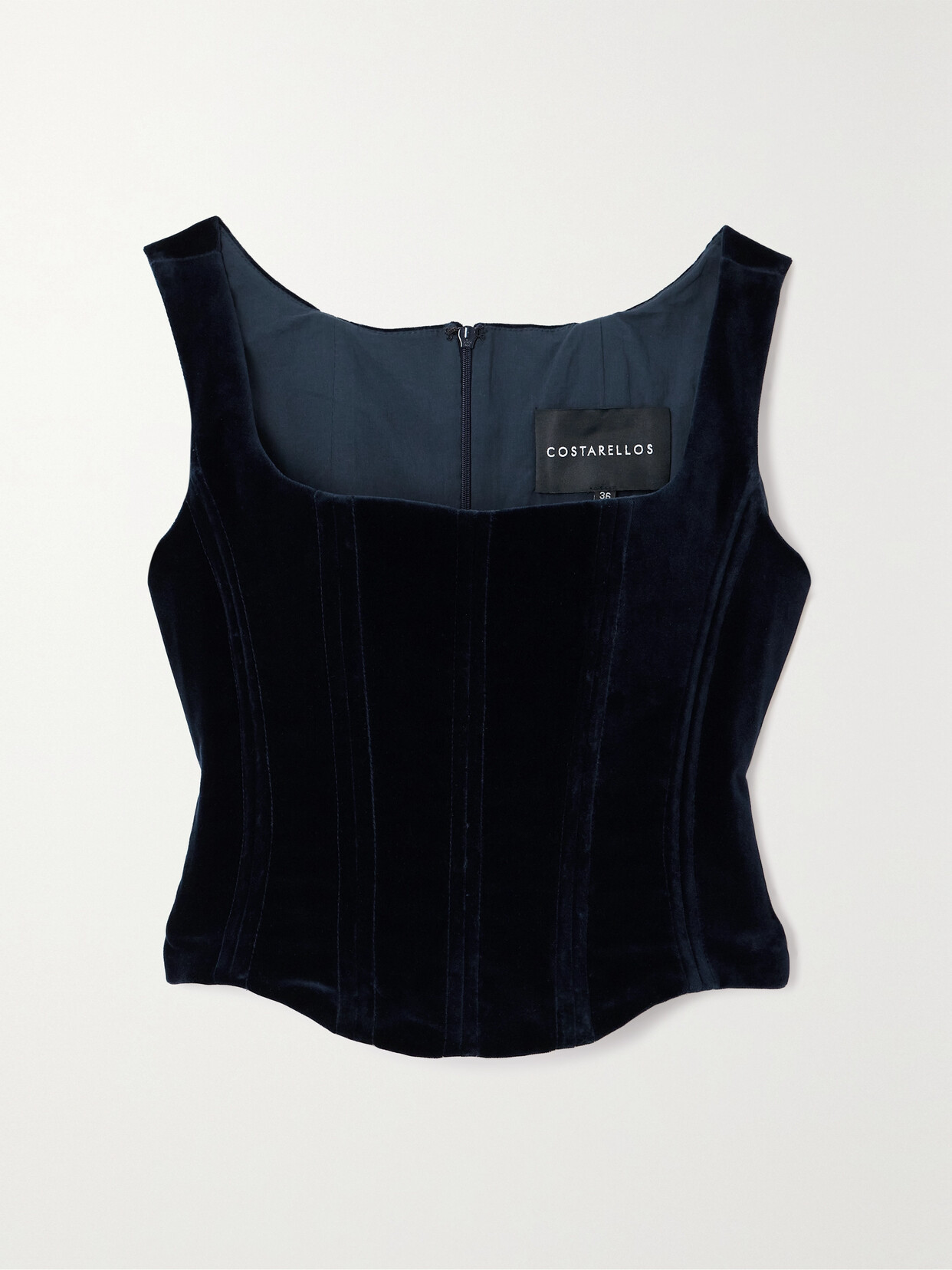 Costarellos Cotton-velvet Bustier Top In Blue