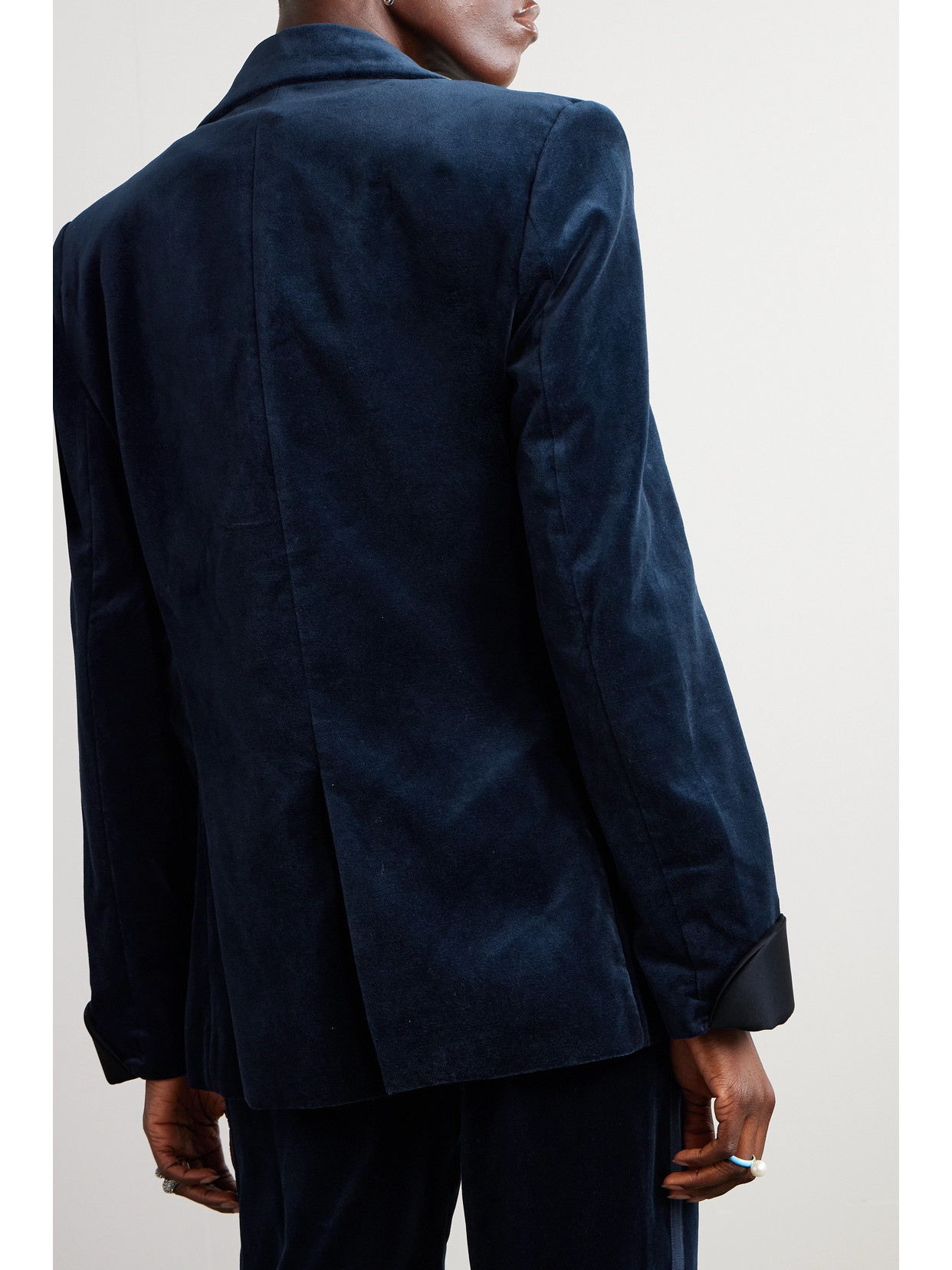 Costarellos Satin-trimmed Cotton-velvet Blazer In Blue