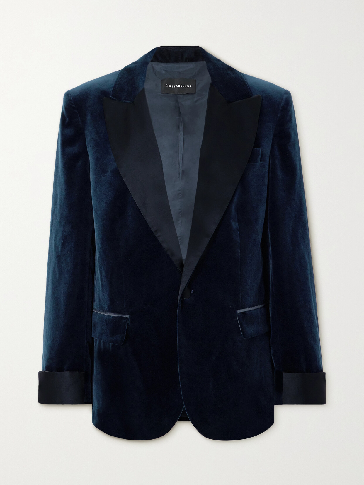 Costarellos - Satin-trimmed Cotton-velvet Blazer - Blue