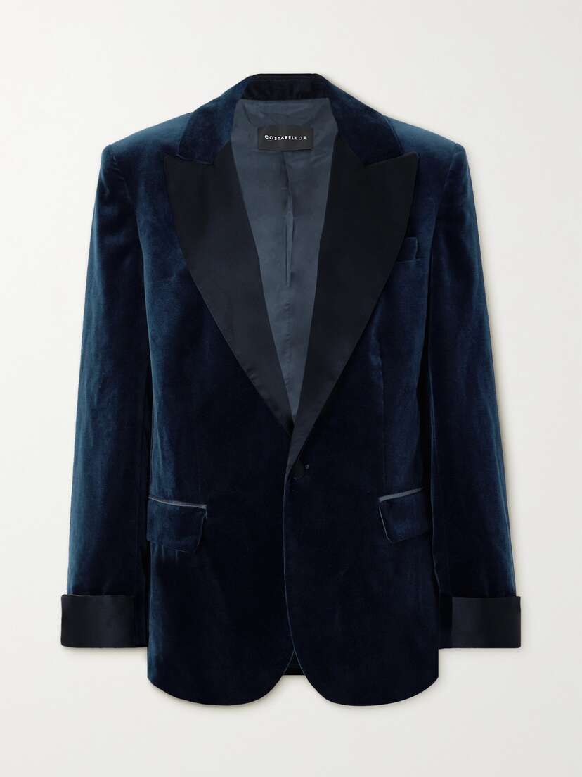 Costarellos Satin-trimmed Cotton-velvet Blazer