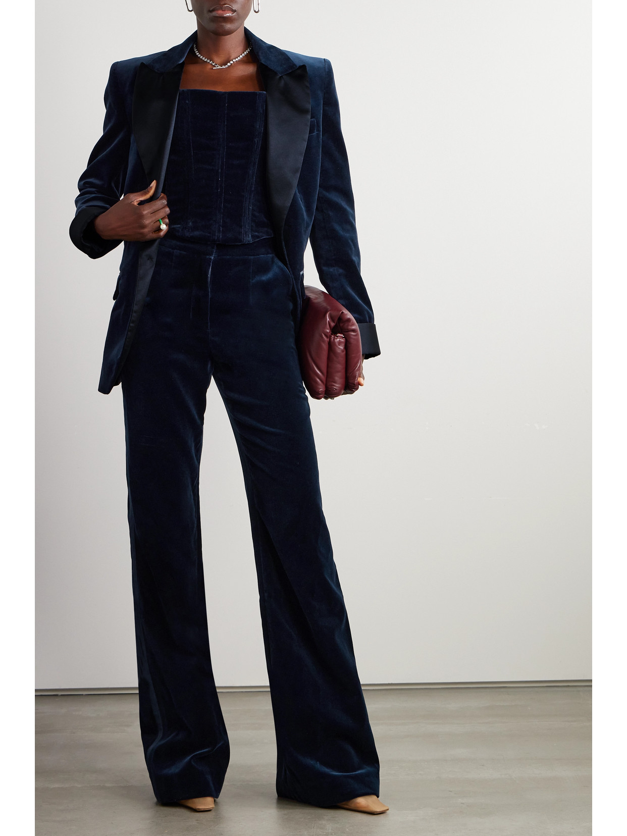 Costarellos Satin-trimmed Cotton-velvet Blazer In Blue