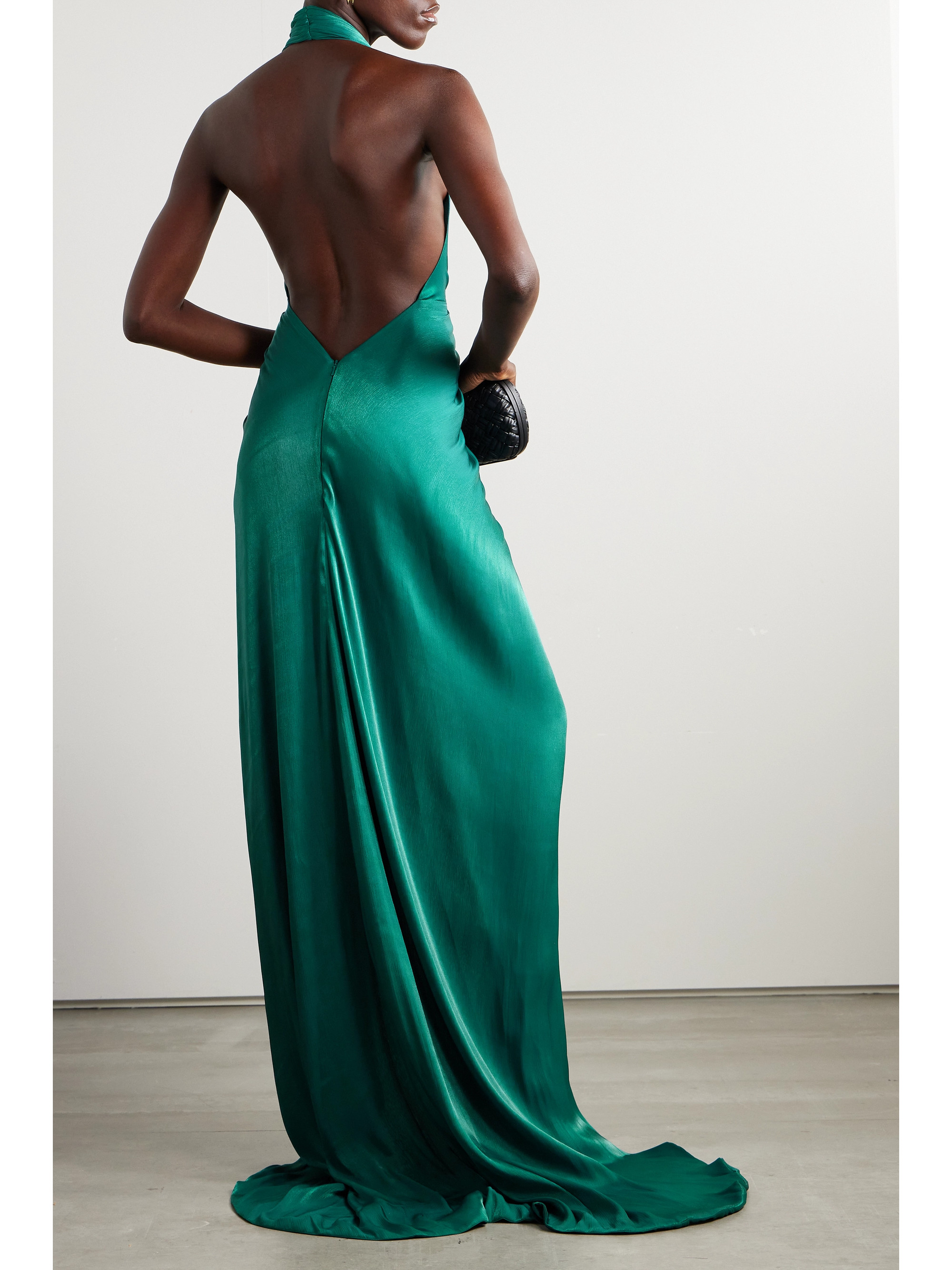 Costarellos Twist-front metallic georgette halterneck gown thumbnail