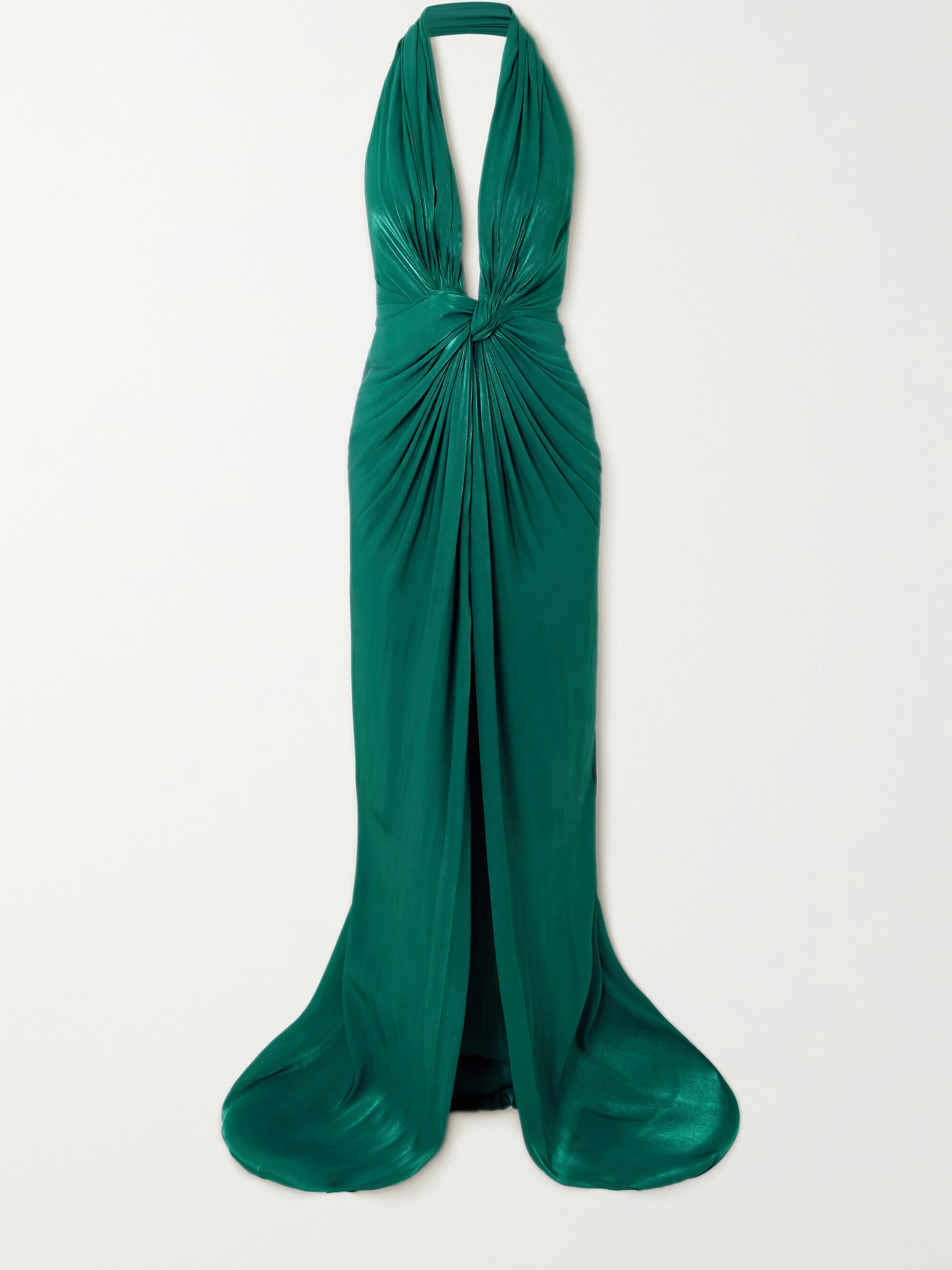 Costarellos Twist-front metallic georgette halterneck gown thumbnail